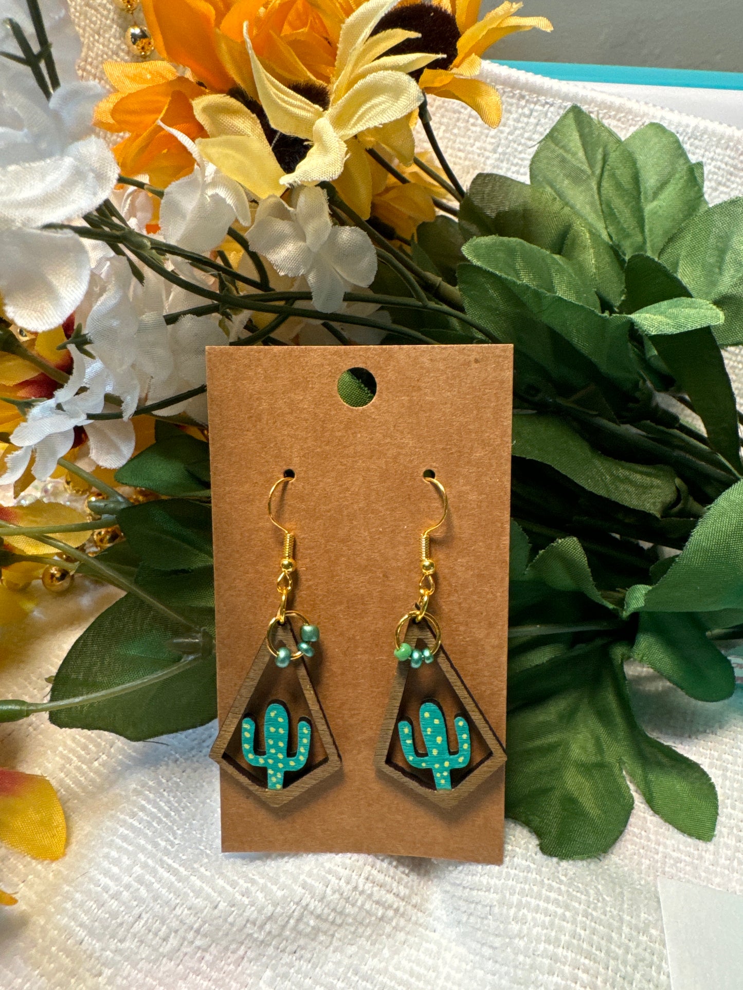 Cactus w/Turquoise Hoop Earrings