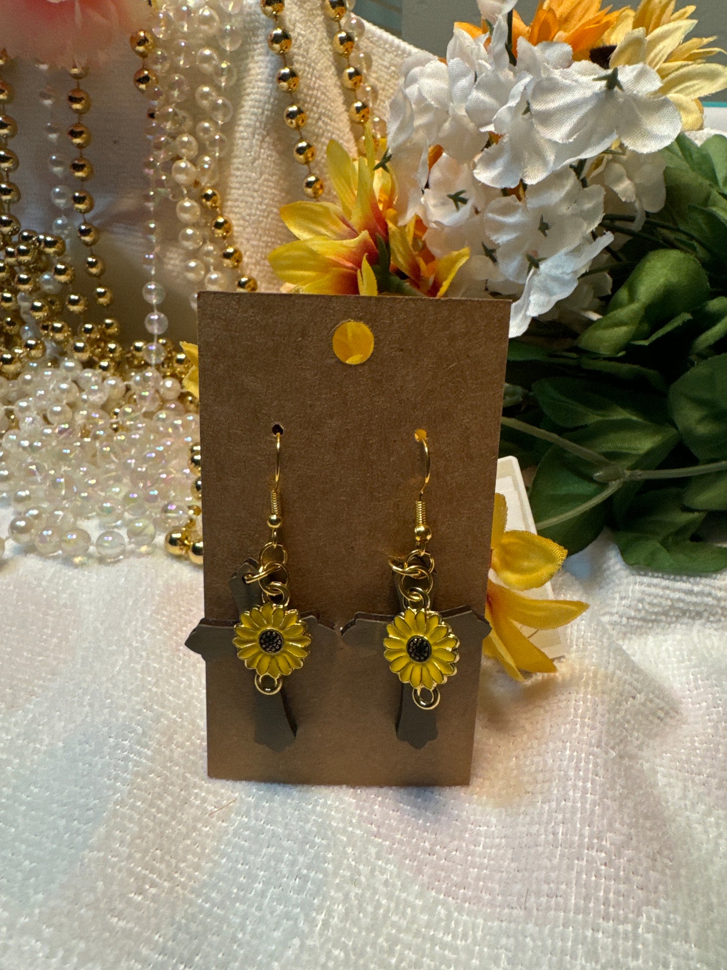 Cross w/Sunflower Charm Earrings