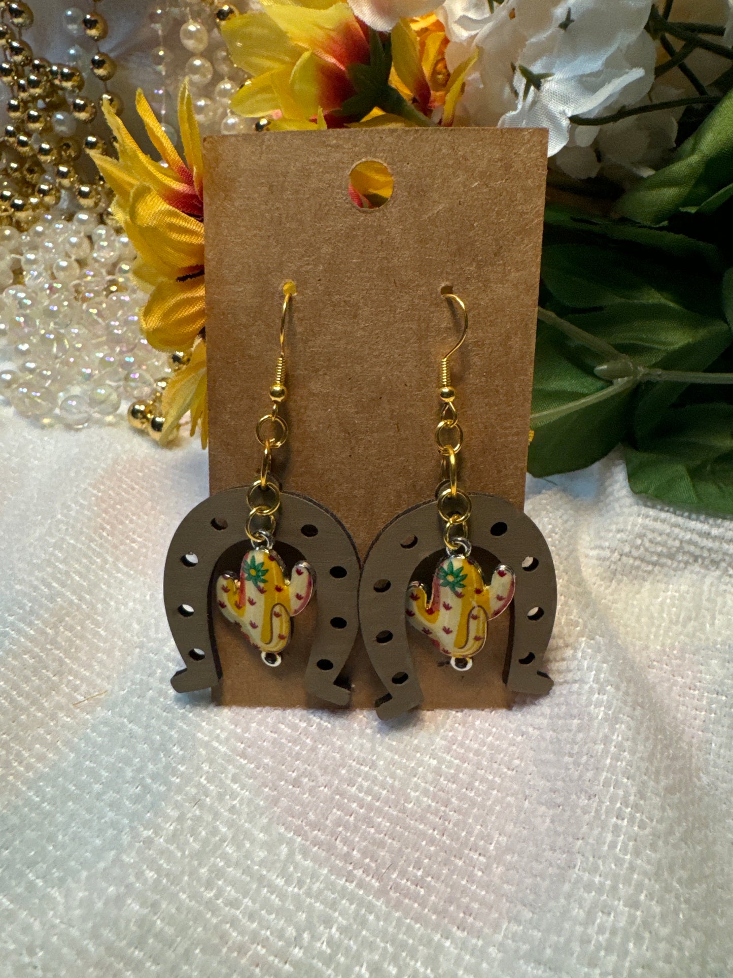 Horseshoe w/Cactus Charm Earrings