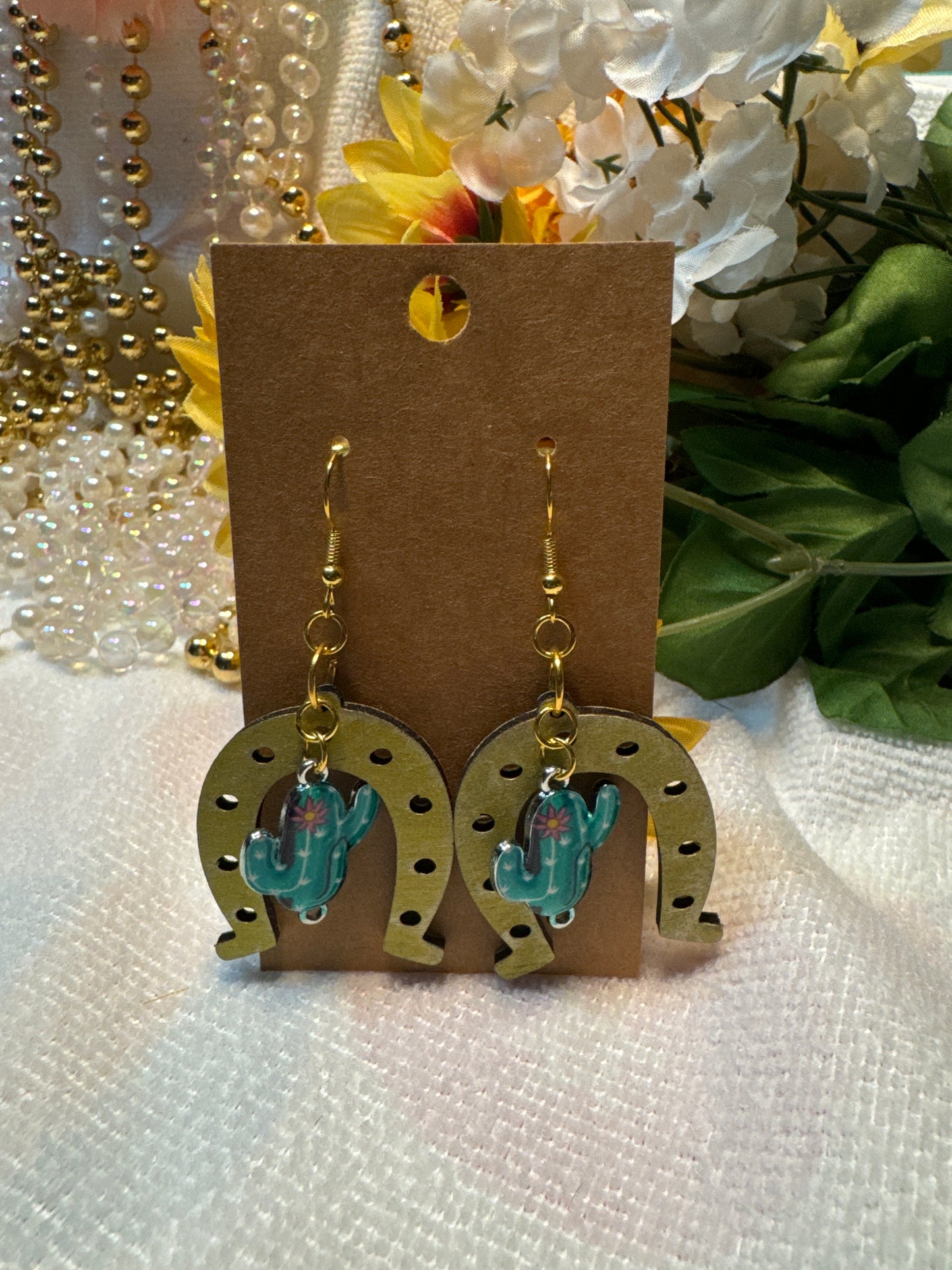 Horseshoe w/Cactus Charm Earrings