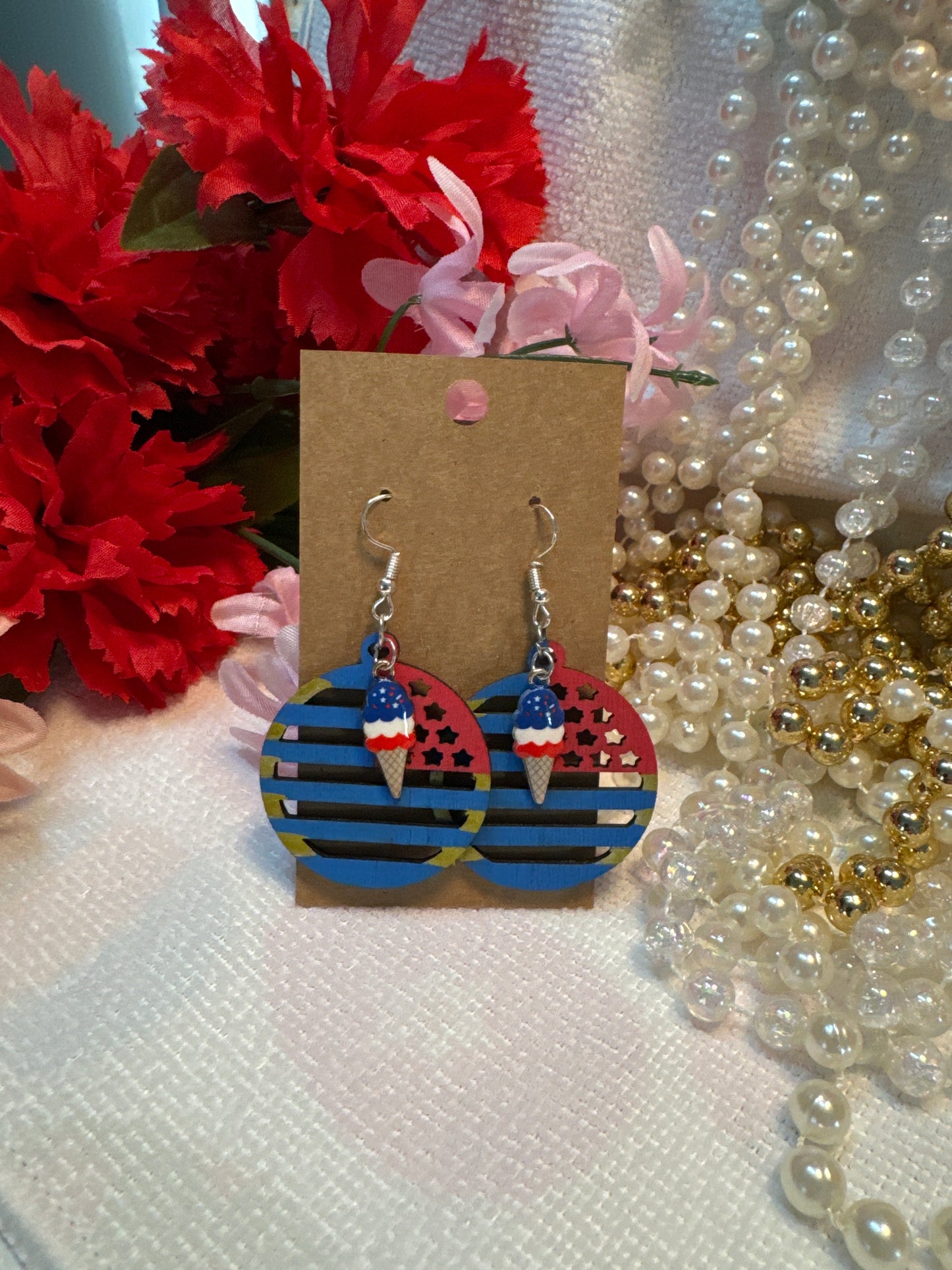 Patriotic Flag w/ Charm Earrings