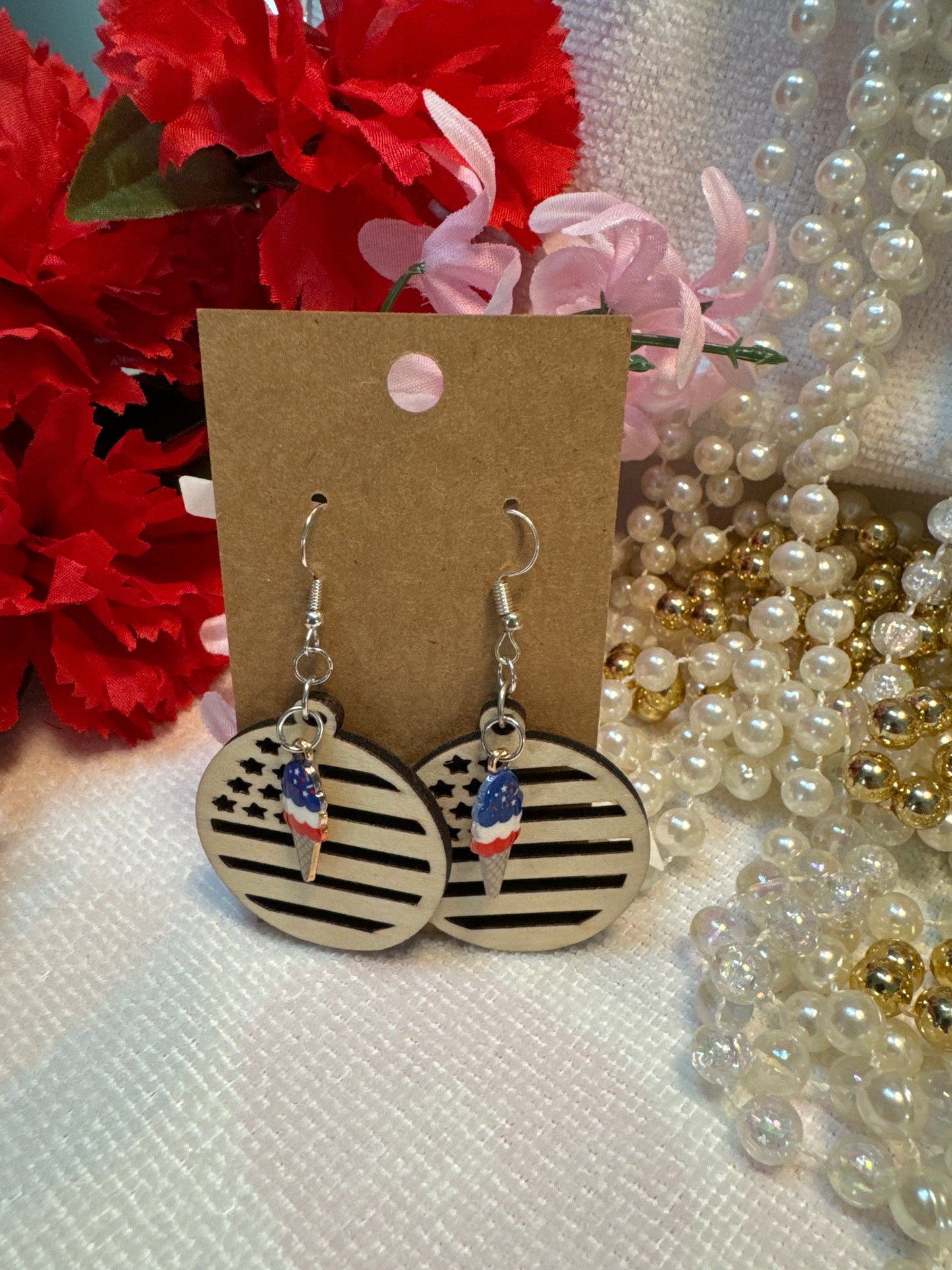 Patriotic Flag w/Charm Earrings